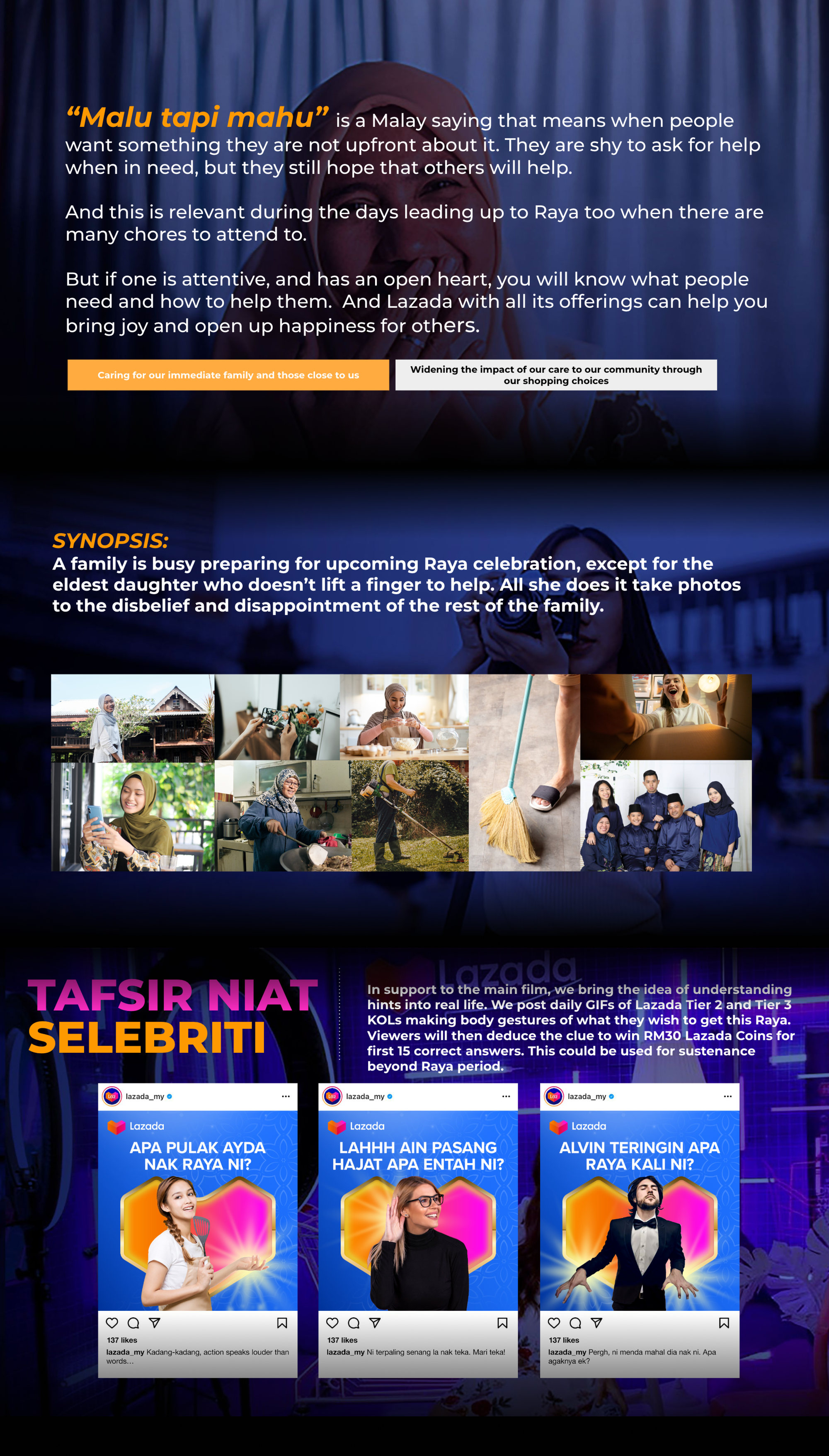 Lazada campaign insight, film synopsis and Tafsir Niat Selebriti social idea