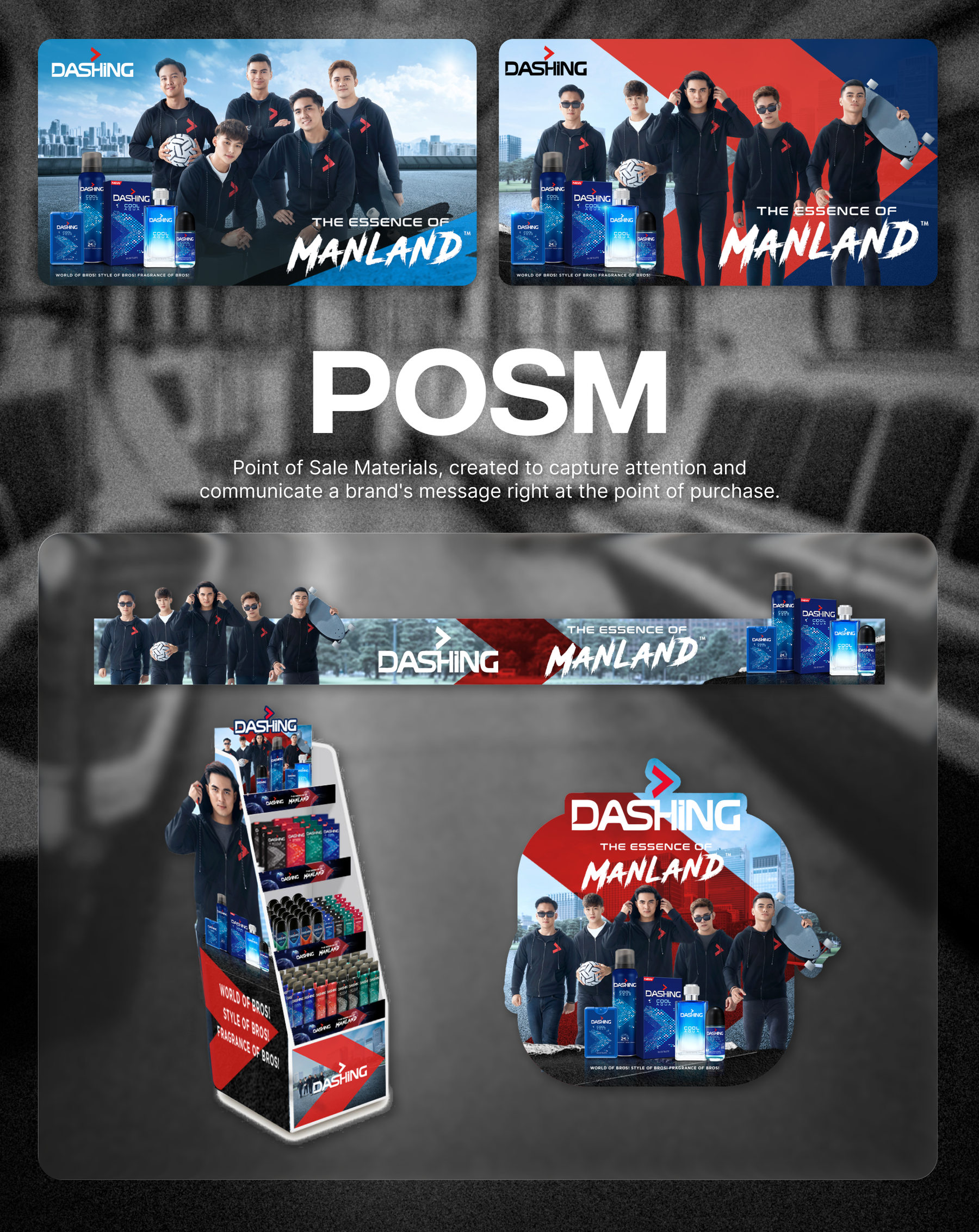 Dashing The Essence of Manland campaign key visuals and point-of-sale materials